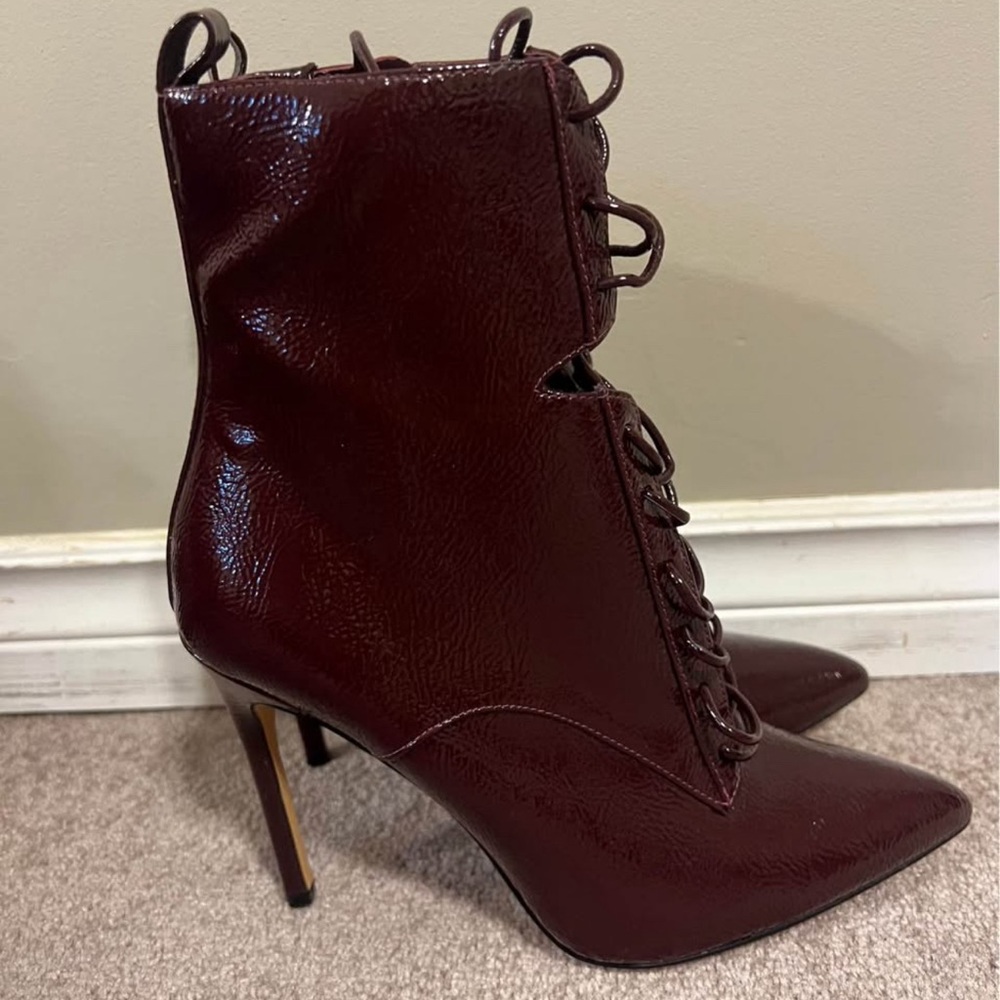 Aldo Dark Red Lace-Up Heeled Boots